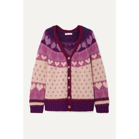 LoveShackFancy Deena Cardigan Sweater Prune heart flower wool alpaca size small - Picture 13 of 14